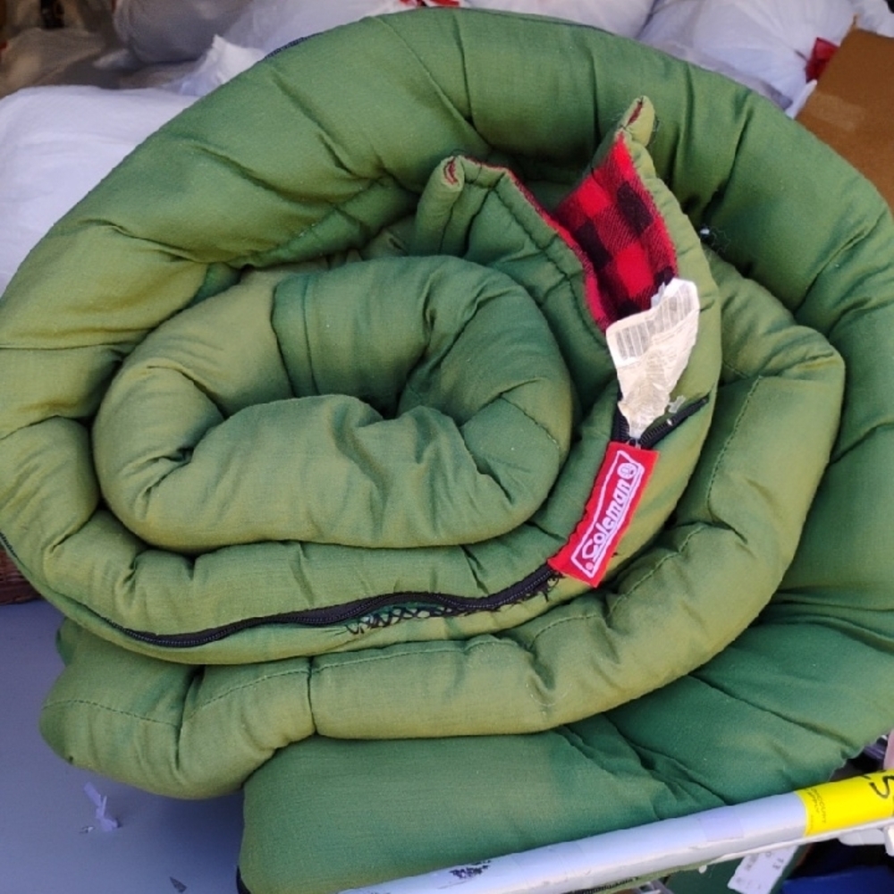 Vintage 70's Coleman Green/Plaid Sleeping Bag
